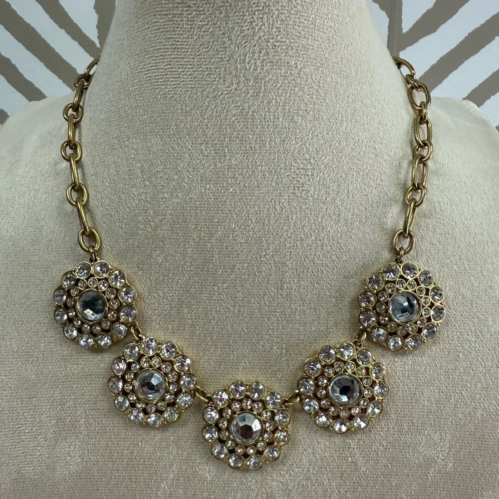 J Crew Clear Crystal & Gold Statement Necklace